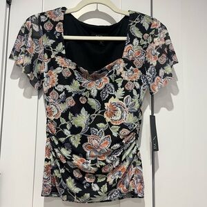 BCX Women's Floral Black Top